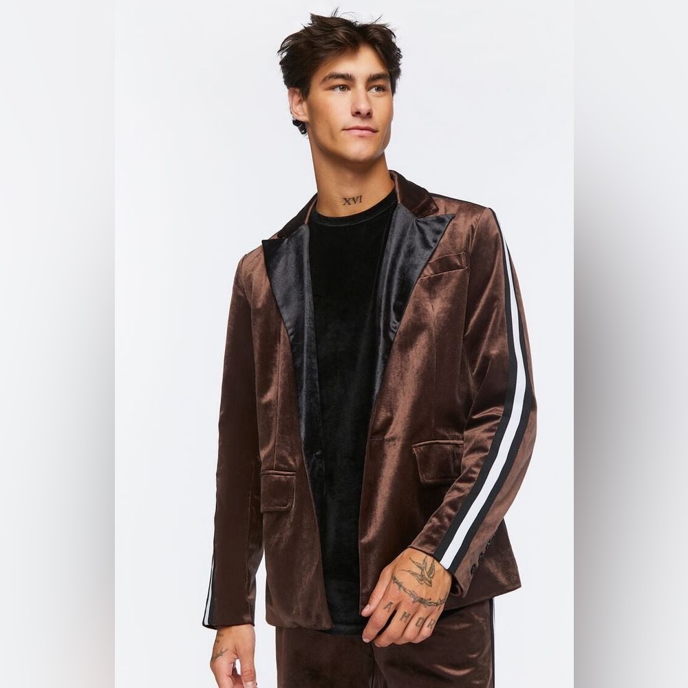 F21 Mens velour peak lapel black dark brown blazer size Large NWT